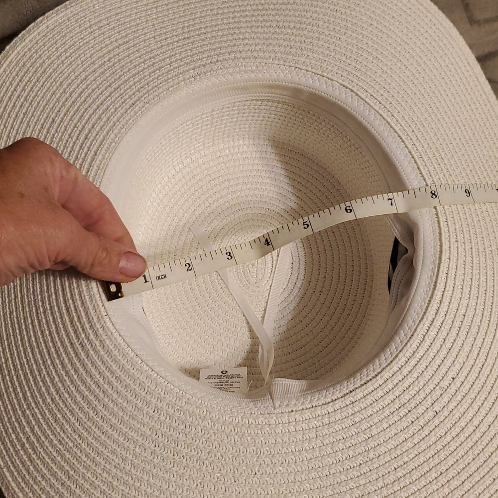 White and Black Floral Women's Sun Hat Bandana Wrap Flat Top Straw Hat - Picture 8 of 10